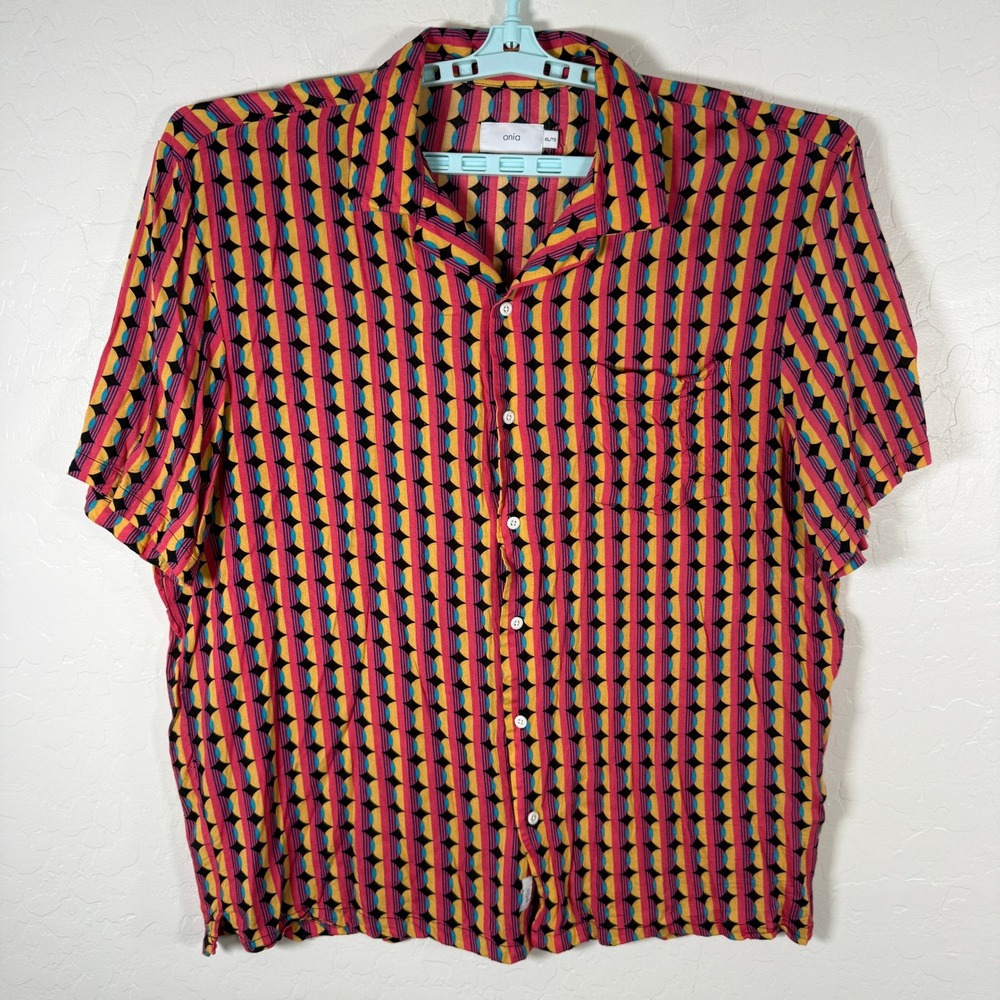 Onia Shirt Mens XXL Multi Color Hawaiian Camp Geometric Viscose Beach Island